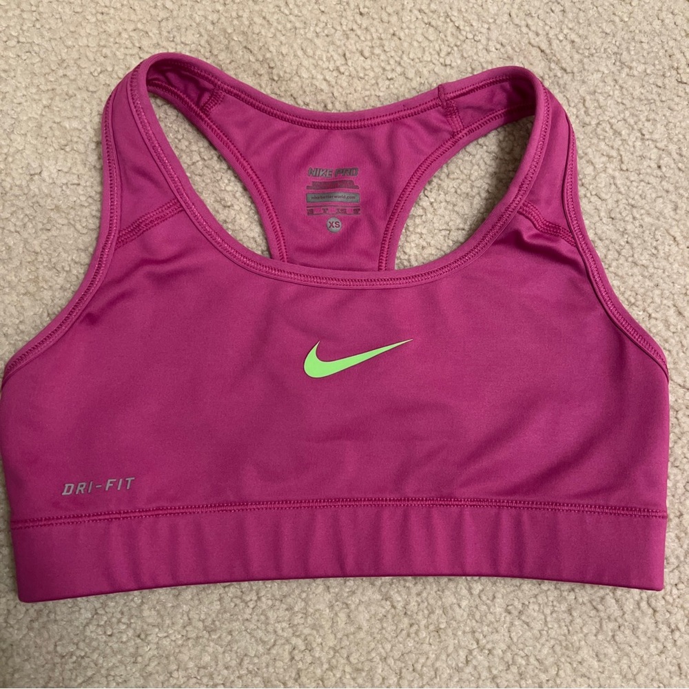 Nike Dri-FIT Sports Bra RACERBACK PURPLE WITH LIME GREEN NEON SWOOSH LOGO MINT